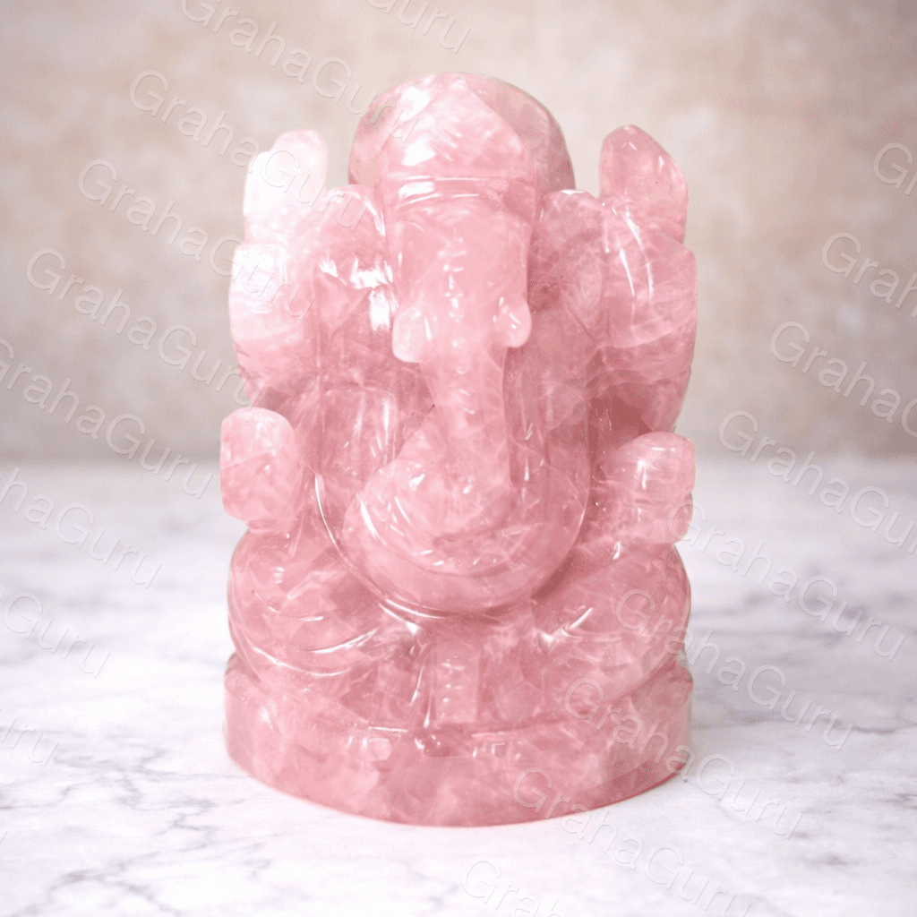Natural Rose Quartz Lord Ganehsa Idol