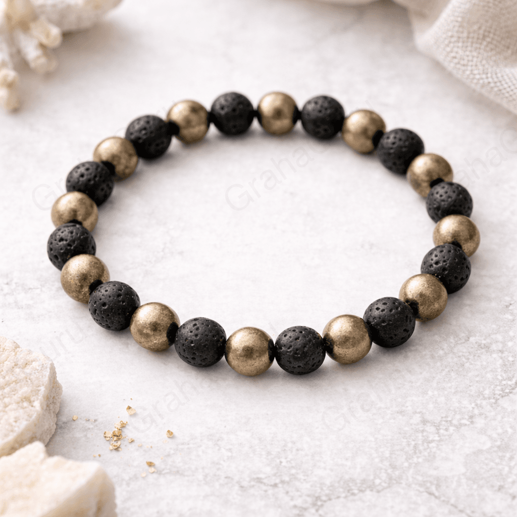 Pyrite and Lava Natural Stone Bracelet